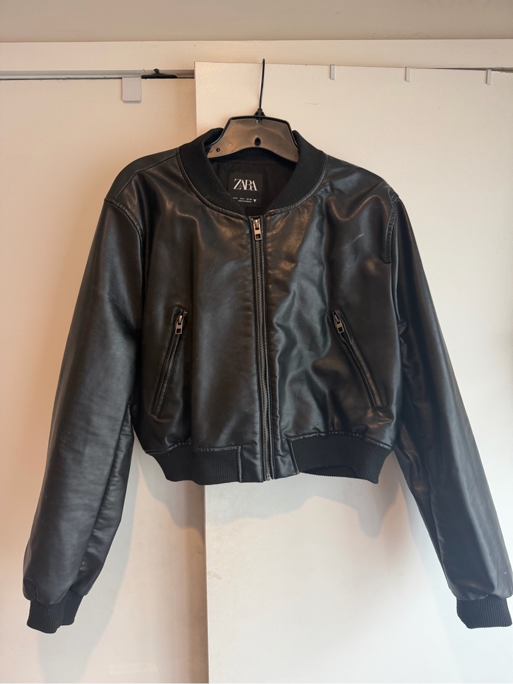ZARA Black Faux Leather Bomber Jacket
